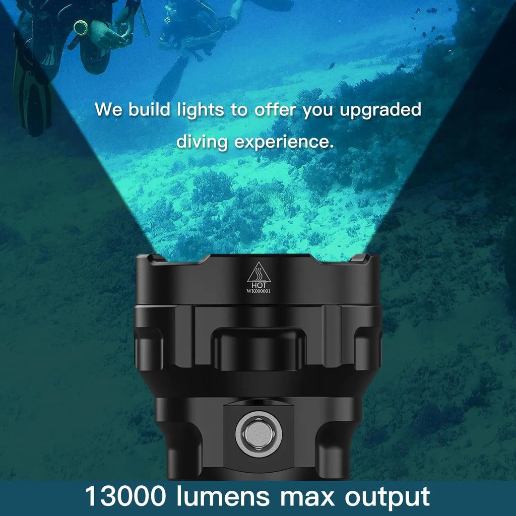 Wurrkos DL70 Dive Light,13000 Lumen Super Bright Scuba Diving Light with 4Pcs Led Dive Lights, 5000MAH Battery, IPX8 Waterproof Dive Torch Underwater 328Ft,4 Mode Night Dive Flashlight for Submarine Deep Sea Cave