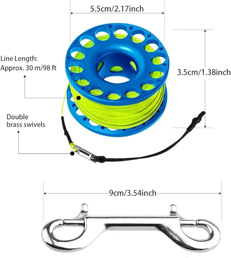 5Ft Scuba Diving Open Bottom Surface Marker Buoy (SMB) with 98Ft Finger Spool Alloy Dive Reel and Double Ended Bolt Clip