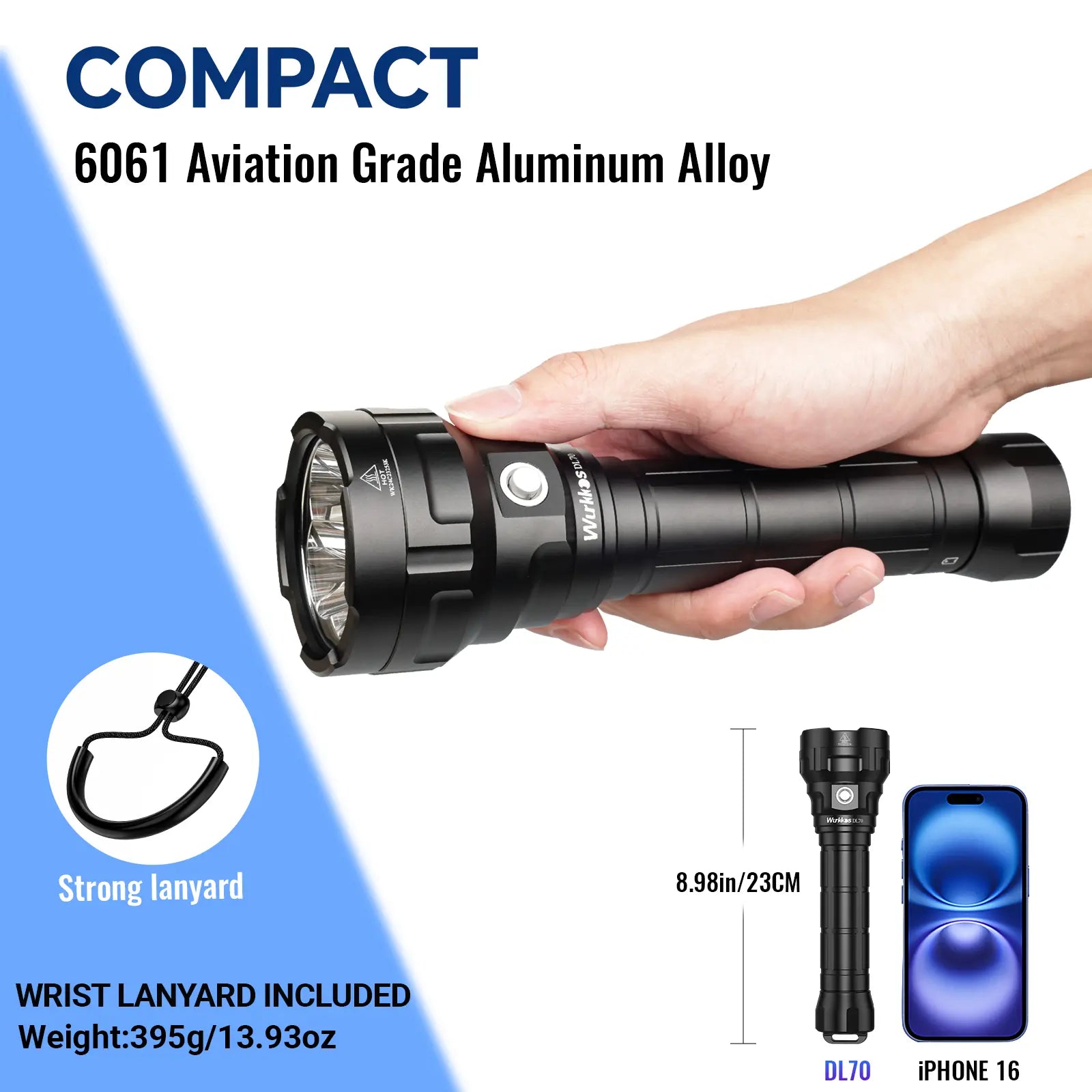 Wurrkos DL70 Dive Light,13000 Lumen Super Bright Scuba Diving Light with 4Pcs Led Dive Lights, 5000MAH Battery, IPX8 Waterproof Dive Torch Underwater 328Ft,4 Mode Night Dive Flashlight for Submarine Deep Sea Cave