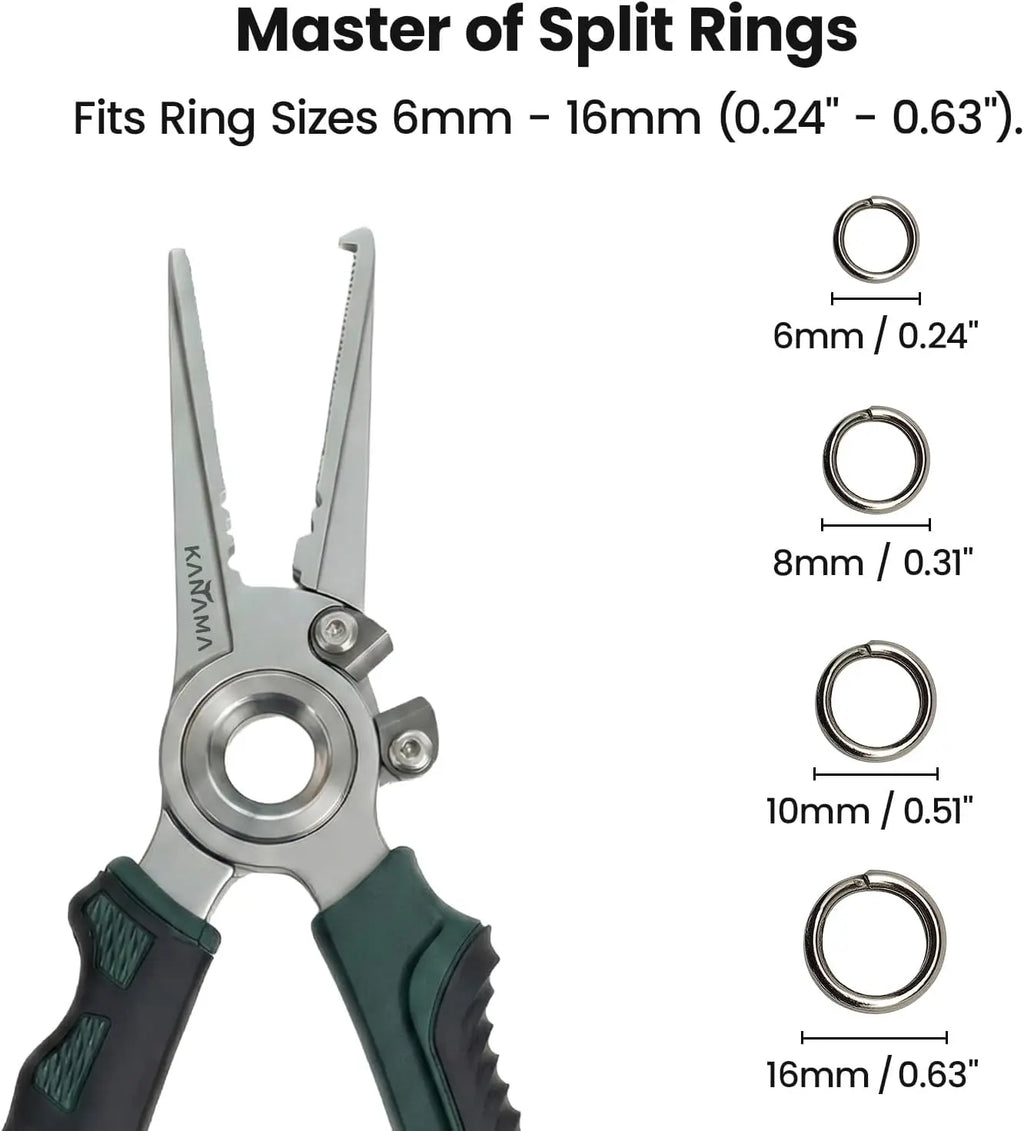 Stainless Steel Fishing Pliers, 7.5 Inch Rust Saltwater Fishing Pliers with Split Ring, Fish Hook Remover with Tungsten Carbide Braid Cutters, Non-Slip Handles Fishing Gifts for Men