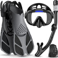 Greatever 4-In-1 Snorkeling Gear for Adults - Complete Snorkel Set with Panoramic View Diving Mask, Anti-Fog & Leak-Proof Design, Dry Top Snorkel, Fins, and Travel Bag - Ideal for Swimming, Snorkeling, and Diving Trips