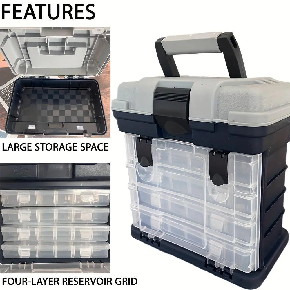Portable Fishing Tool Box, Four-Layer Fish Bait Holder, Plastic Fishing Accessories Storage Case, Empty Fishing Box, No Bait Included, Fishing Tackle Organizer, Fishing Gear Box