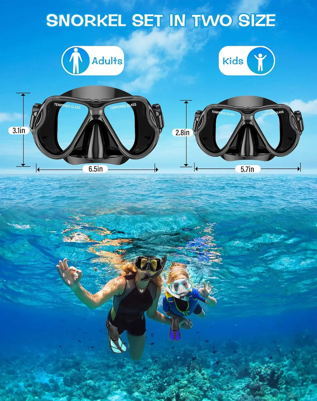 Greatever Premium Dry Snorkel Set – Tempered Glass Mask with Superior Seal, Panoramic Anti-Fog Design for Professional Scuba Diving & Snorkeling