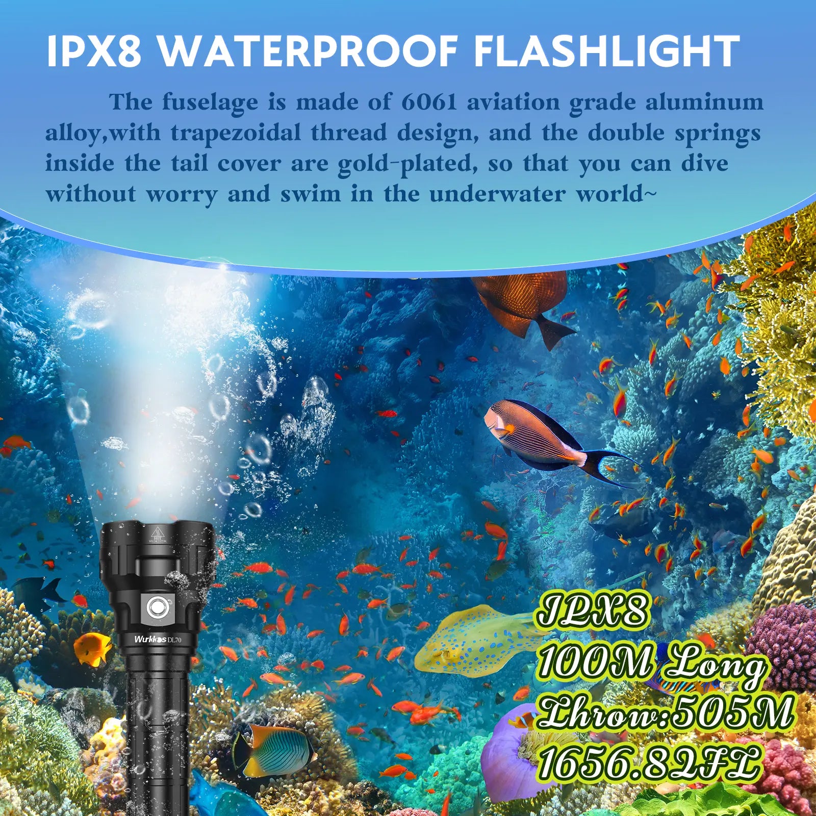 Wurrkos DL70 Dive Light,13000 Lumen Super Bright Scuba Diving Light with 4Pcs Led Dive Lights, 5000MAH Battery, IPX8 Waterproof Dive Torch Underwater 328Ft,4 Mode Night Dive Flashlight for Submarine Deep Sea Cave