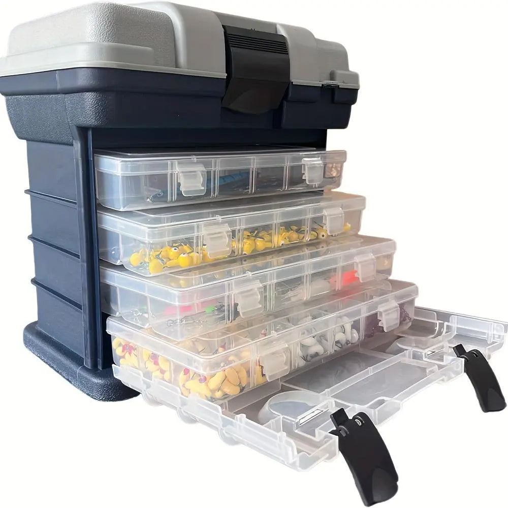 Portable Fishing Tool Box, Four-Layer Fish Bait Holder, Plastic Fishing Accessories Storage Case, Empty Fishing Box, No Bait Included, Fishing Tackle Organizer, Fishing Gear Box