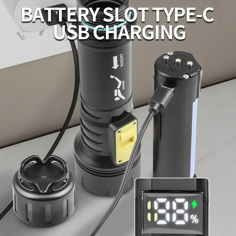 XHP70 Professional Diving Flashlight, Super Bright USB Rechargeable Waterproof Flashlight with Battery Indicator and Battery Charging Compartment, IPX8 Snorkeling Safety Dive Light, Suitable for Diving, Night Snorkeling, Outdoor, Diving Lamp