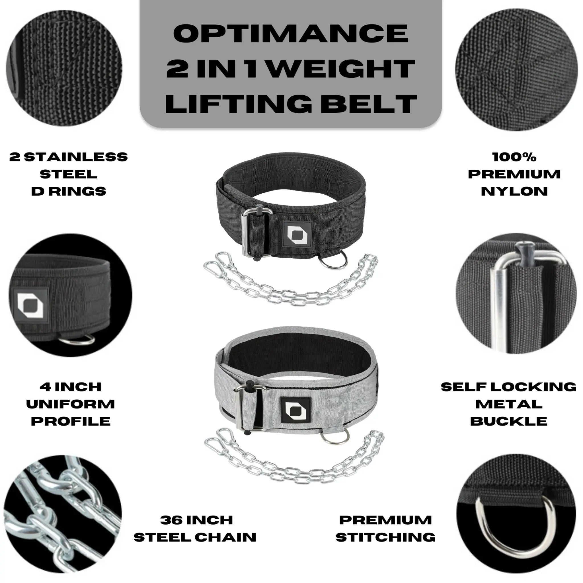 OPTIMANCE 2-In-1 Multi-Purpose Weight Lifting Belt