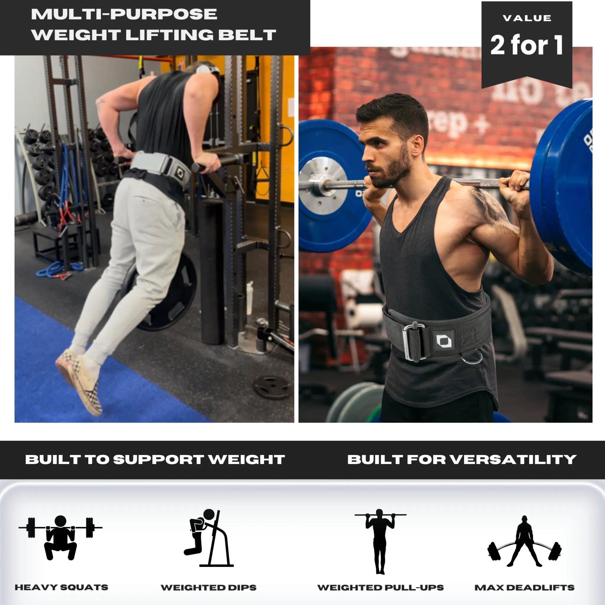 OPTIMANCE 2-In-1 Multi-Purpose Weight Lifting Belt