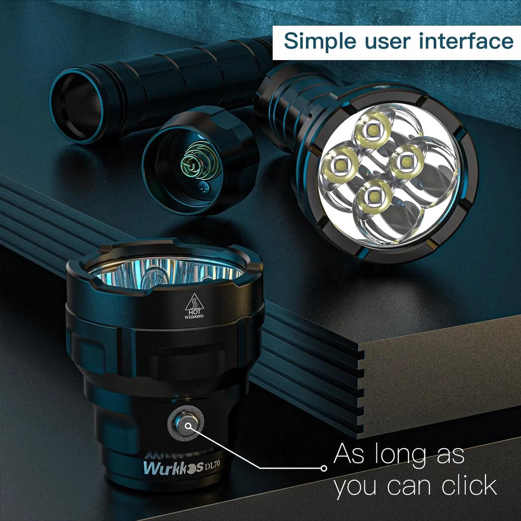 Wurrkos DL70 Dive Light,13000 Lumen Super Bright Scuba Diving Light with 4Pcs Led Dive Lights, 5000MAH Battery, IPX8 Waterproof Dive Torch Underwater 328Ft,4 Mode Night Dive Flashlight for Submarine Deep Sea Cave