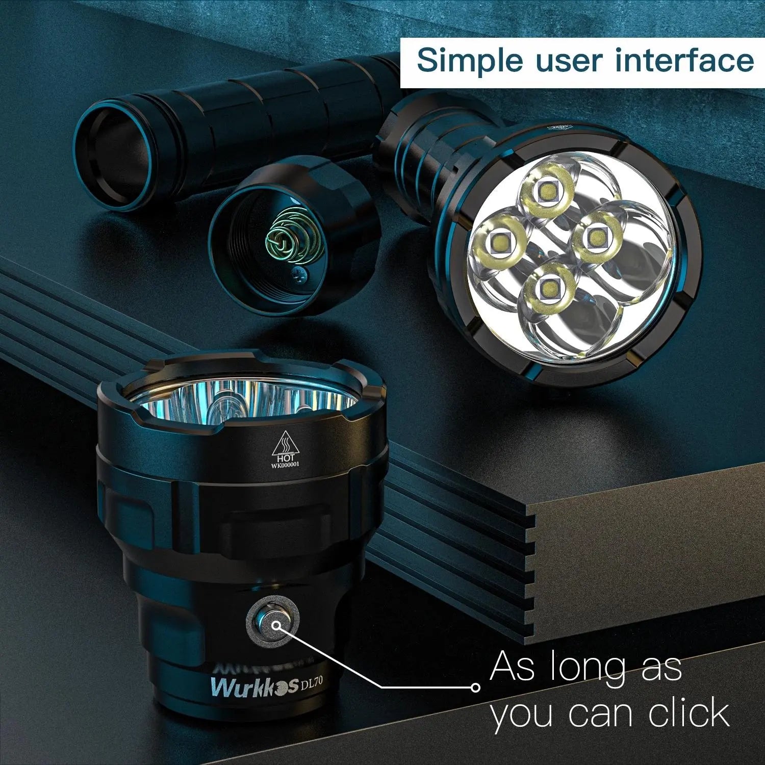 Wurrkos DL70 Dive Light,13000 Lumen Super Bright Scuba Diving Light with 4Pcs Led Dive Lights, 5000MAH Battery, IPX8 Waterproof Dive Torch Underwater 328Ft,4 Mode Night Dive Flashlight for Submarine Deep Sea Cave