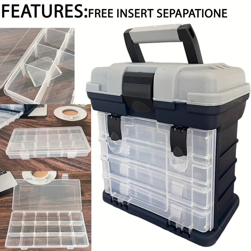 Portable Fishing Tool Box, Four-Layer Fish Bait Holder, Plastic Fishing Accessories Storage Case, Empty Fishing Box, No Bait Included, Fishing Tackle Organizer, Fishing Gear Box