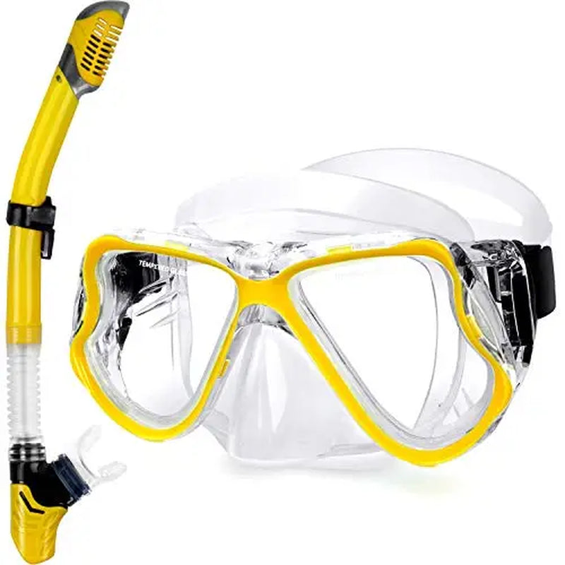 Greatever Premium Dry Snorkel Set – Tempered Glass Mask with Superior Seal, Panoramic Anti-Fog Design for Professional Scuba Diving & Snorkeling