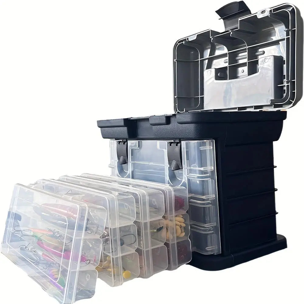 Portable Fishing Tool Box, Four-Layer Fish Bait Holder, Plastic Fishing Accessories Storage Case, Empty Fishing Box, No Bait Included, Fishing Tackle Organizer, Fishing Gear Box