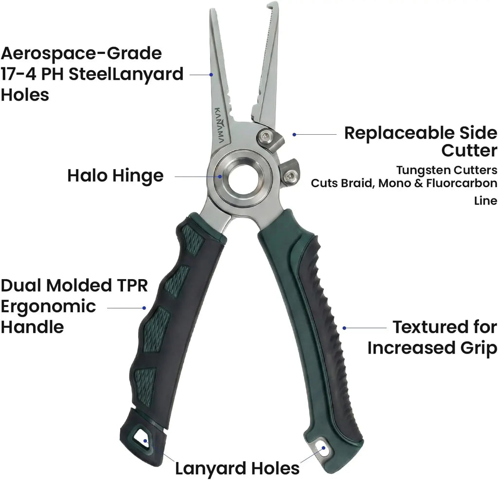 Stainless Steel Fishing Pliers, 7.5 Inch Rust Saltwater Fishing Pliers with Split Ring, Fish Hook Remover with Tungsten Carbide Braid Cutters, Non-Slip Handles Fishing Gifts for Men