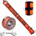 5Ft Scuba Diving Open Bottom Surface Marker Buoy (SMB) with 98Ft Finger Spool Alloy Dive Reel and Double Ended Bolt Clip