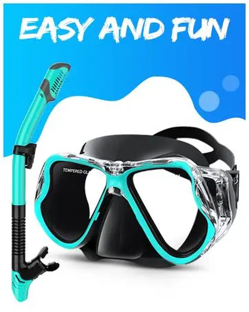 Greatever Premium Dry Snorkel Set – Tempered Glass Mask with Superior Seal, Panoramic Anti-Fog Design for Professional Scuba Diving & Snorkeling