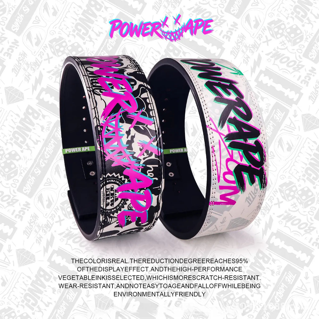Graffiti Fitness Belt High-Quality Fitness Training Belt with Genuine Leather Interior Cowhide Powerlifting Squat Deadlift Weightlifting Lever Buckle Handmade Waist Protector Yoga Fitness Waist Support Weightlifting Belt