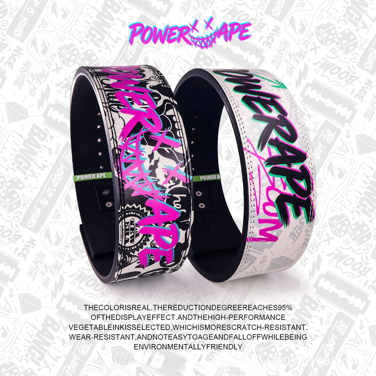 Graffiti Fitness Belt High-Quality Fitness Training Belt with Genuine Leather Interior Cowhide Powerlifting Squat Deadlift Weightlifting Lever Buckle Handmade Waist Protector Yoga Fitness Waist Support Weightlifting Belt